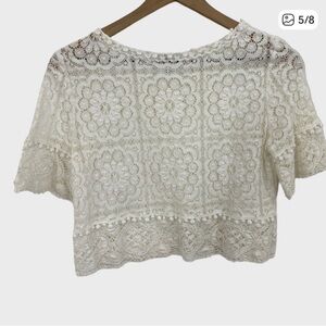Oscar de la Renta White Floral Crochet Lace Cropped Top Size 4